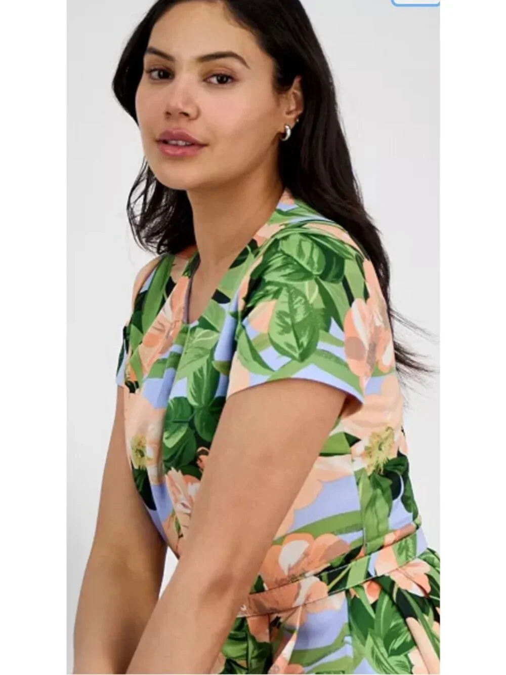Tahari ASL Women's Floral Belted Pleated Short Sleeve Dress Size 8 - Picture 10 of 16